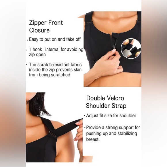 Amazon-Starrylion Womens Front Zip High Impact Sports Bra Full Adjustable Straps - Picture 4 of 6